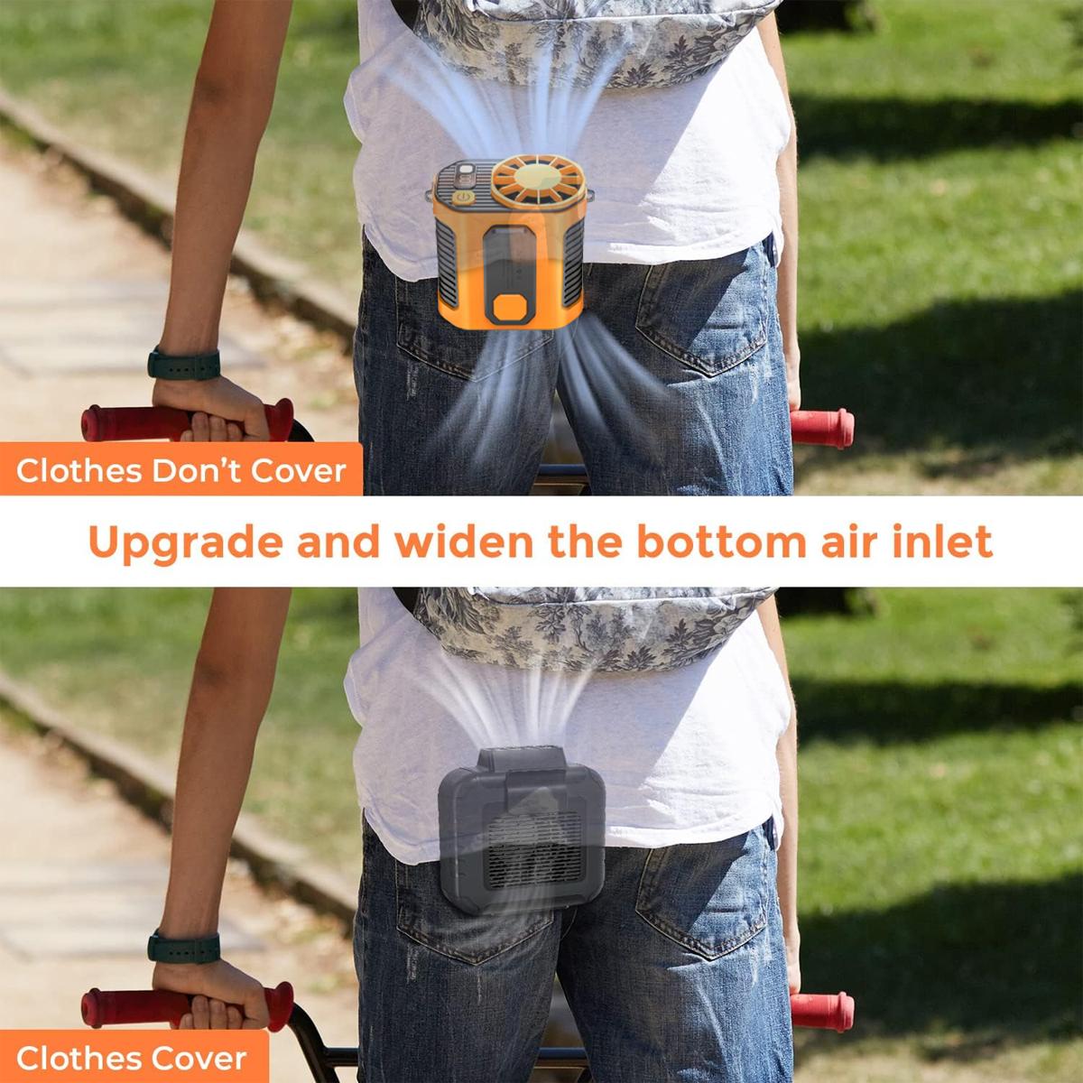 🌬️ Waist Wearable Portable Fan 🔋 Built-in 6000mAh Power Bank, 100 Speeds 5300RPM with LED Light for Work, Fishing & Camping
