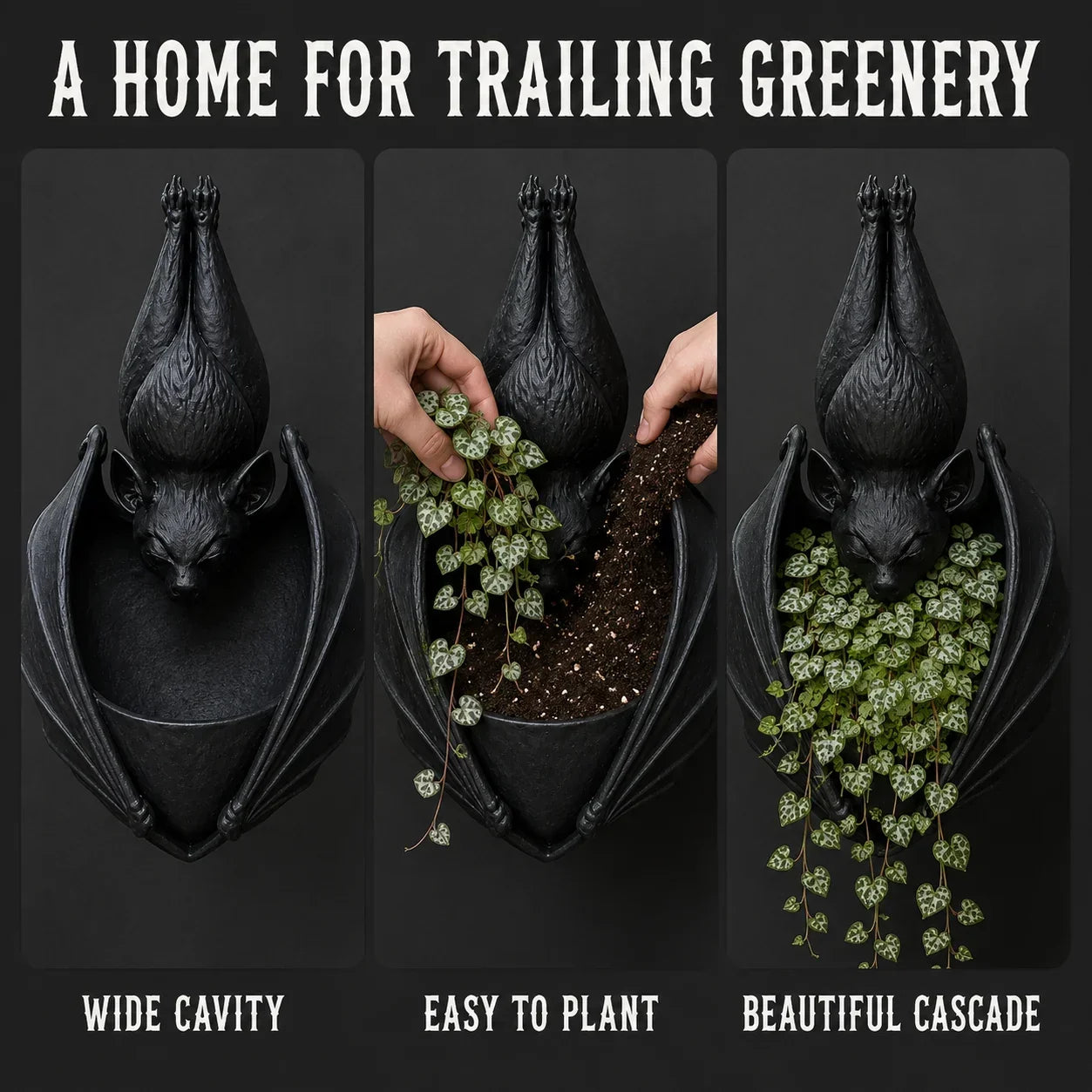 🦇 Upside‑Down Hanging Bat Planter