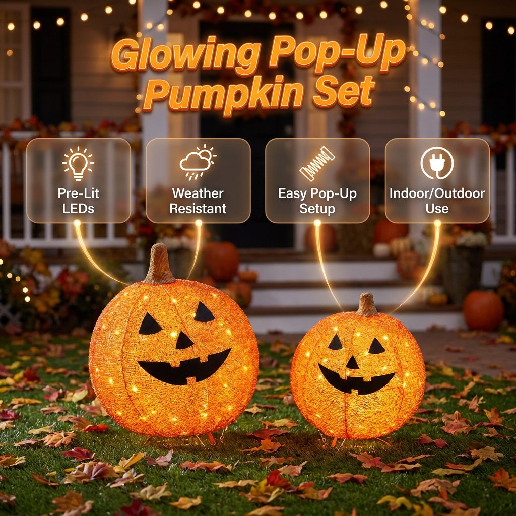 🎃 Light-Up Pop-Up Outdoor Halloween Pumpkin Set – Autumn Seasonal Decor ⭐