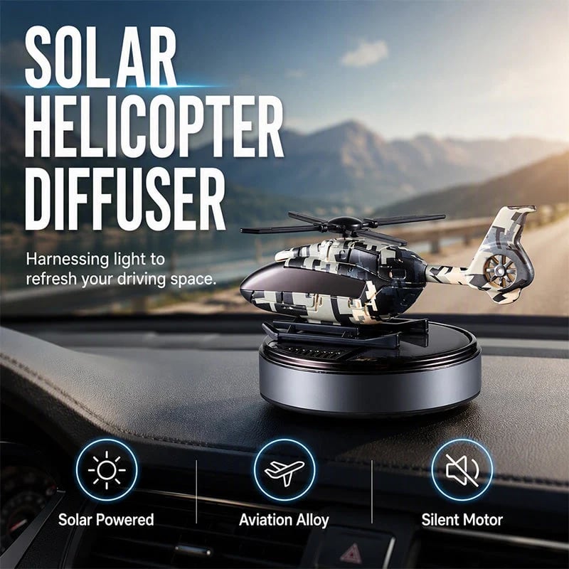 🔥HOT SALE 49% OFF✨Solar Helicopter Aromatherapy Diffuser – Spins in Light, Refillable Scent Pads, for Car & Home🚁