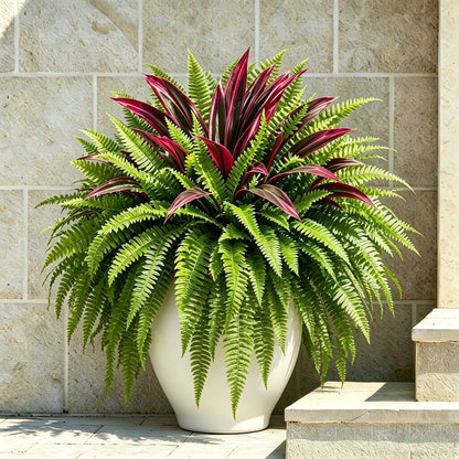 ⏰Summer Limited Stock 60% OFF🔥UV-Resistant Artificial Fern & Red Dracaena Decorative Plants – Full, Lush & Fade-Resistant!