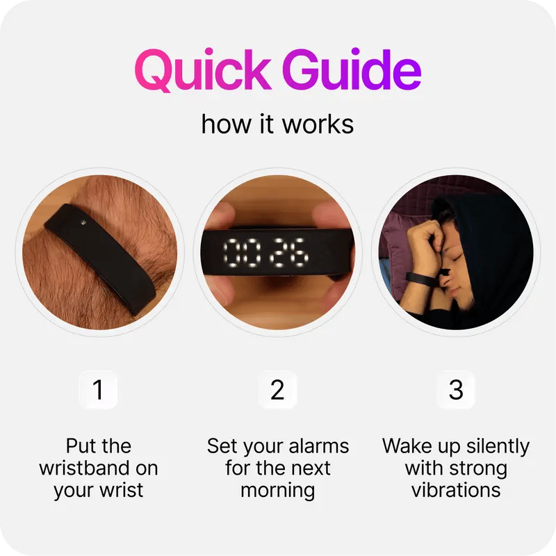 Silent vibrating alarm clock – features two vibration intensity levels.