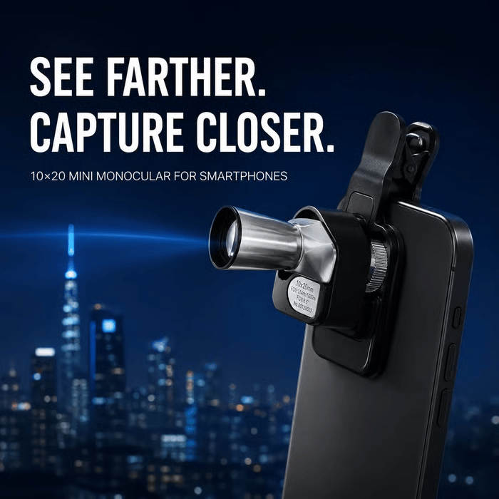 🔥 🔭 10×20 Mini Monocular Phone Telescope – Pocket Long-Distance Viewer with Adjustable Smartphone Clip
