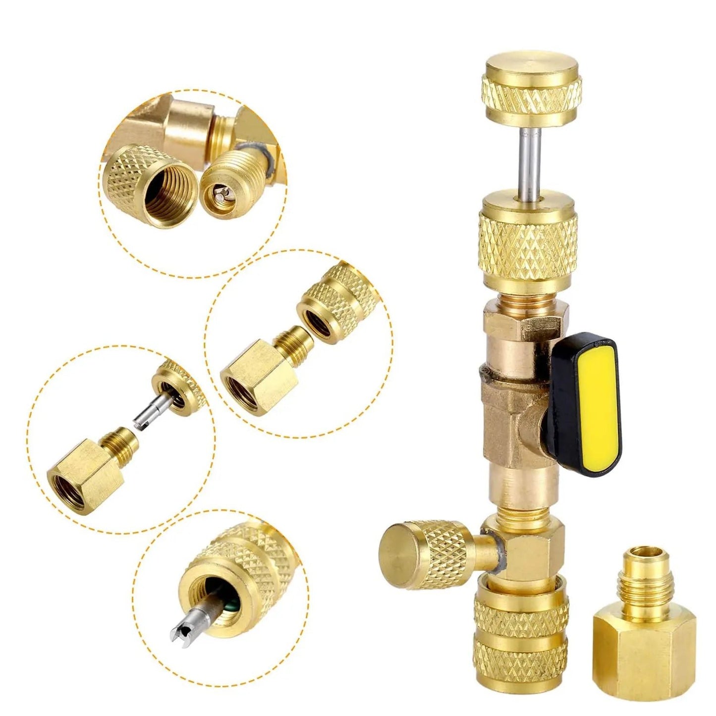 🧰HVAC Valve Core Removal Tool with Dual Size SAE 1/4" & 5/16" Port, AC Schrader Valve Core Remover Installer for R22 R410A R32 Refrigeration Air Conditioning Systems