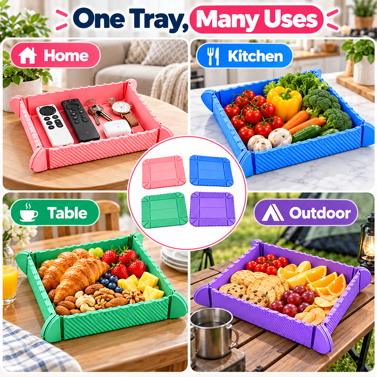 Magnetic Foldable Silicone Snack Tray – 4-in-1 Multi-Purpose Mat