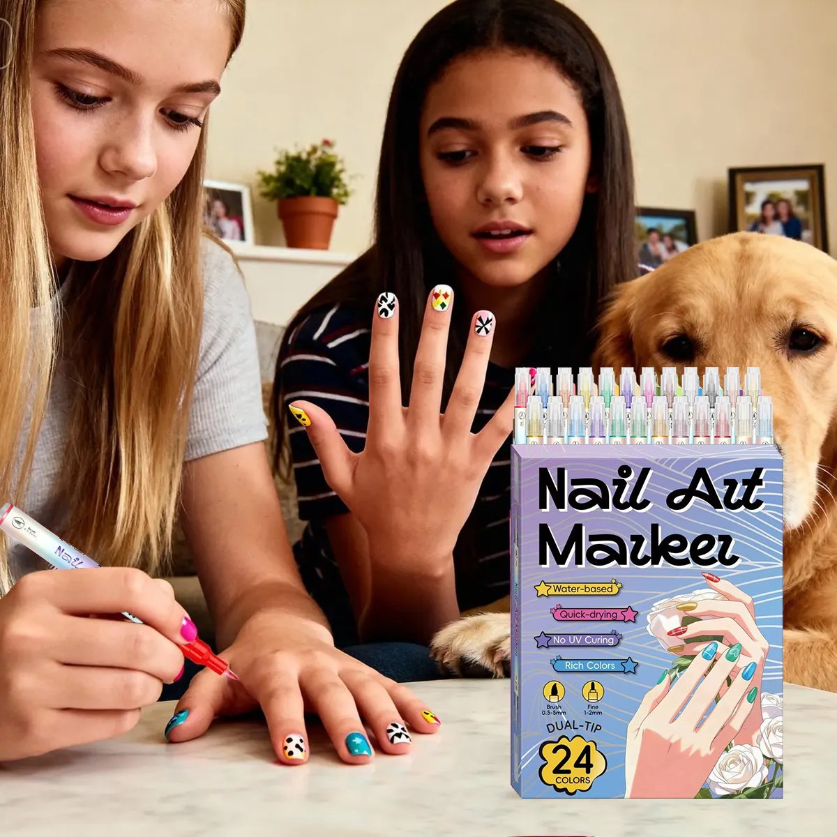 🎨12/24 Colors Dual-Tip Nail Markers For Nail Art