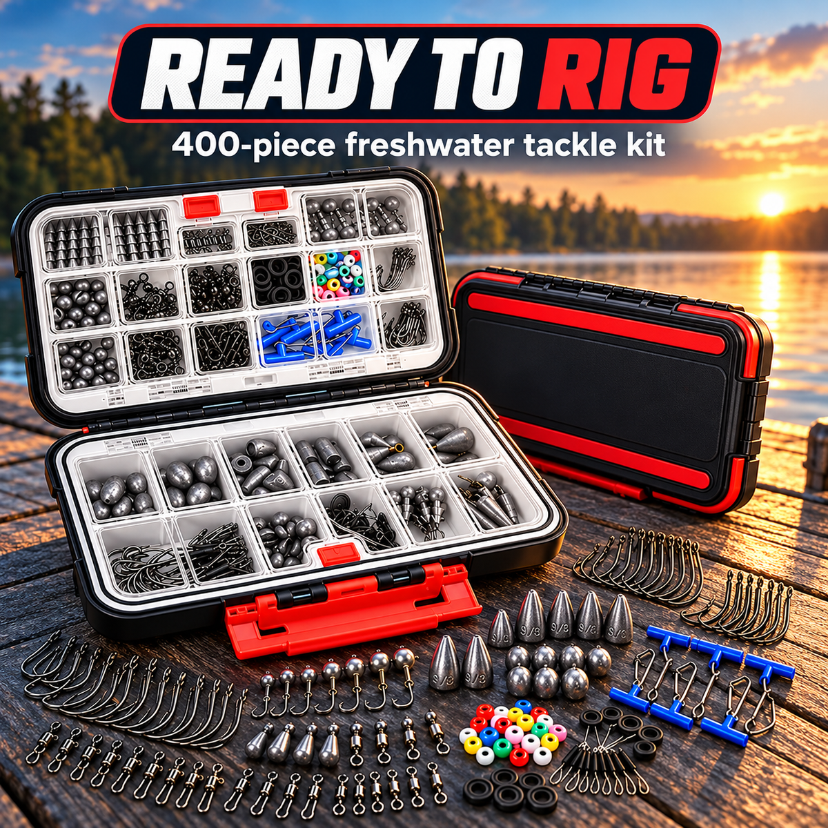 Freshwater Fishing Tackle Kit with Organizer — 265 / 400 Pieces
