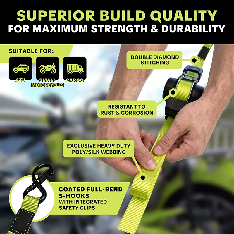 Car Tie Downs with Ratchets 1"x 11 ft-1500 LB Break Strength Cargo Straps for Moving Appliances, Lawn Equipment, Motorcycle