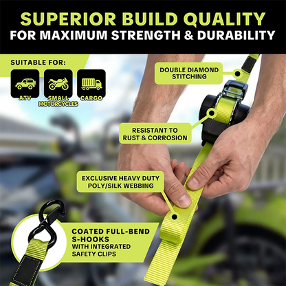 Car Tie Downs with Ratchets 1"x 11 ft-1500 LB Break Strength Cargo Straps for Moving Appliances, Lawn Equipment, Motorcycle