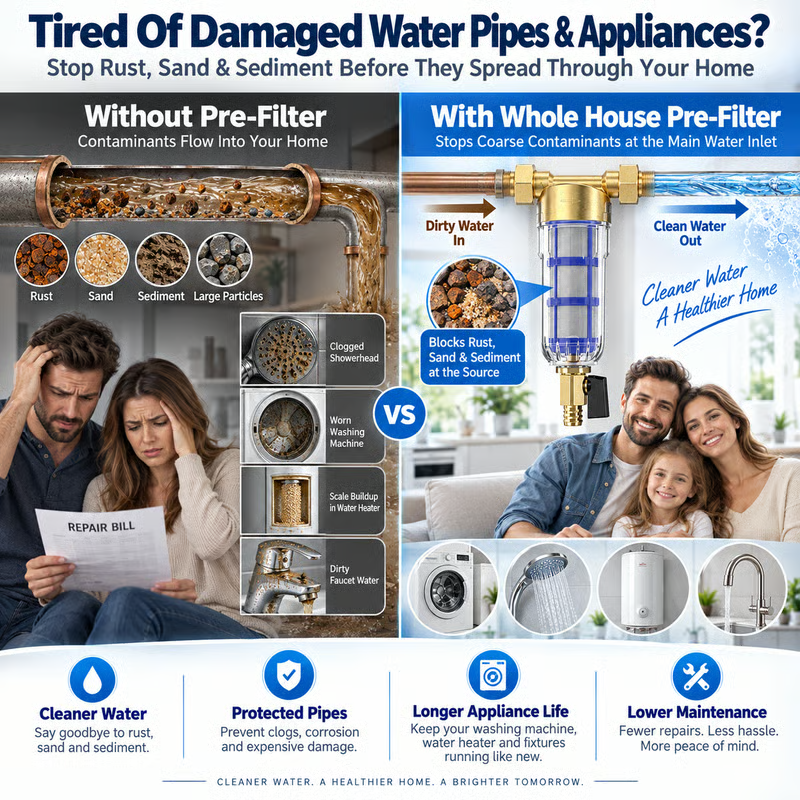 Whole House Water Pre-Filter, 40 Micron Stainless Steel Mesh | Protect your home plumbing & water appliances