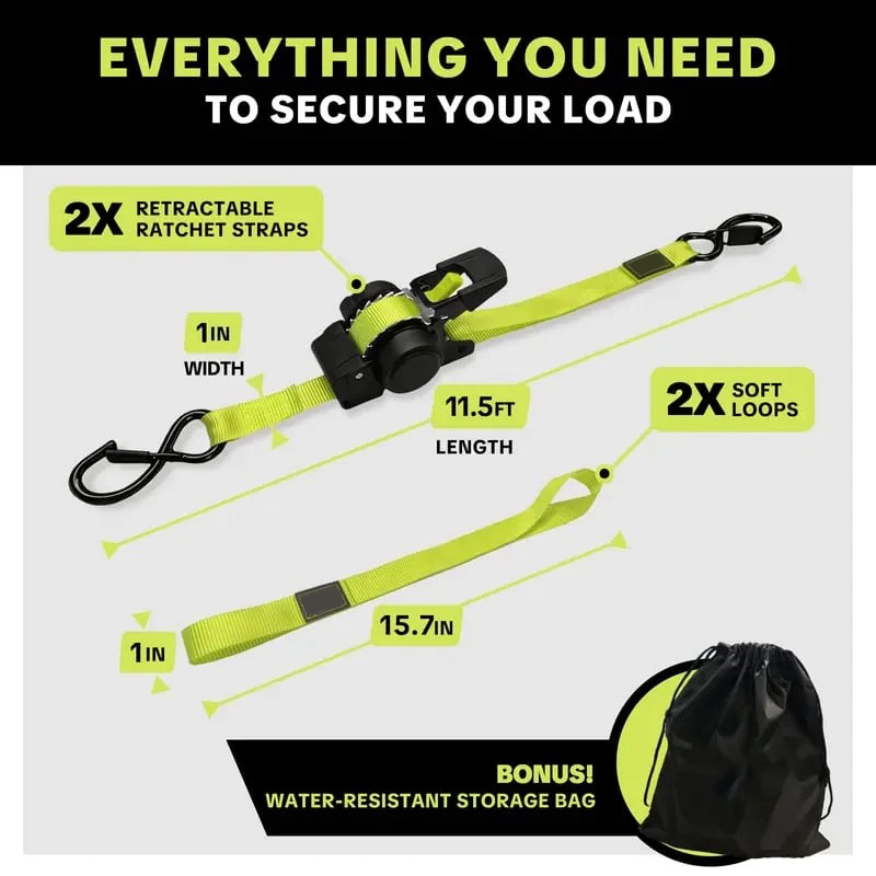 Car Tie Downs with Ratchets 1"x 11 ft-1500 LB Break Strength Cargo Straps for Moving Appliances, Lawn Equipment, Motorcycle