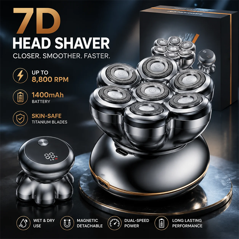 🪒 7D Electric Head Shaver for Men | Wet & Dry Rotary Razor