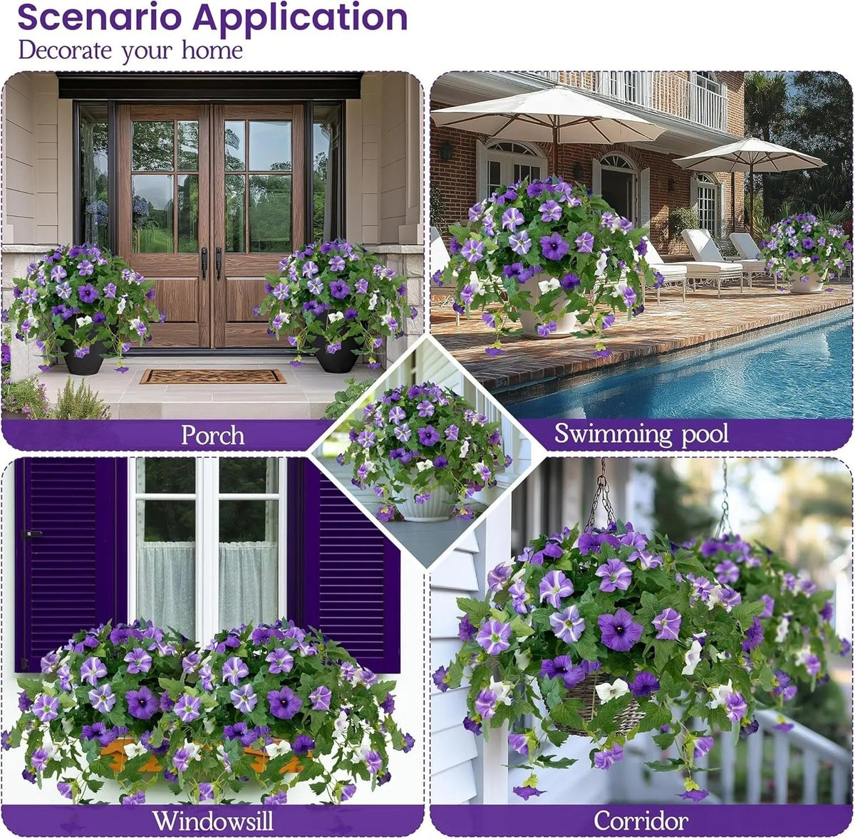 🔥 Fade-Proof, UV-Resistant Artificial Petunias – Vibrant, Colorfast Outdoor Flowers for Patio & Garden