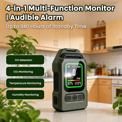 4-in-1 Carbon Monoxide Detector & CO2, Temperature and Humidity Monitor