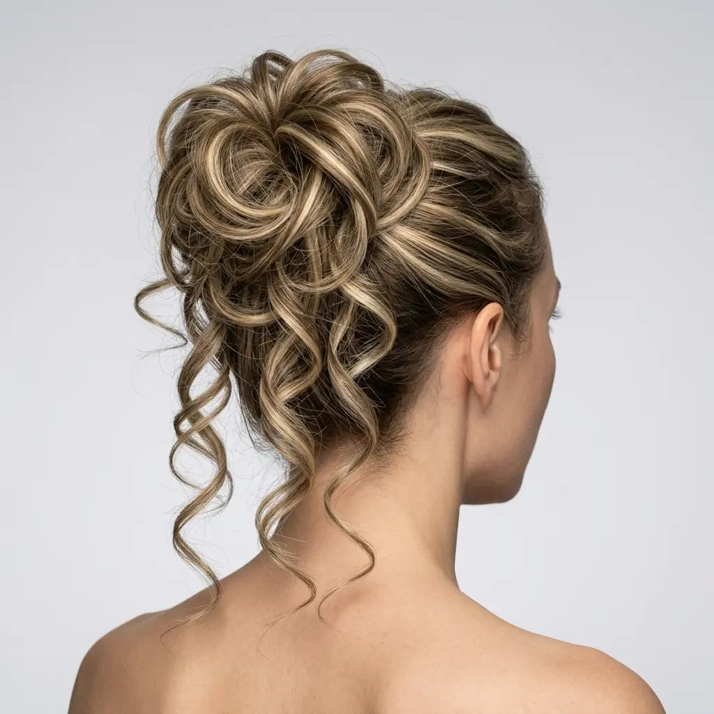 Messy Curly Hair Bun Scrunchie with Bangs – Synthetic Hairpiece