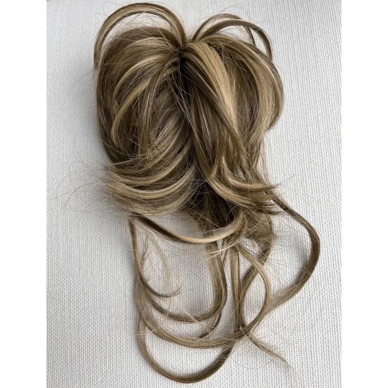 Messy Curly Hair Bun Scrunchie with Bangs – Synthetic Hairpiece