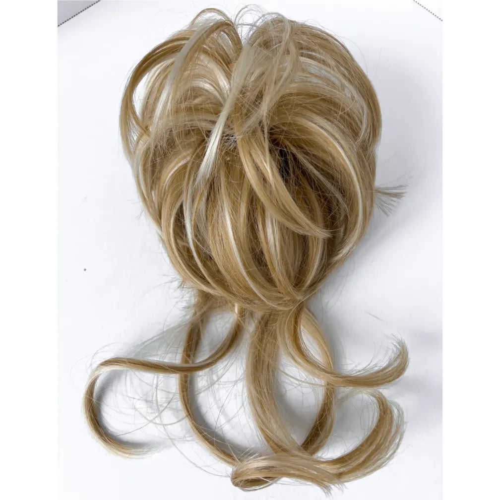 Messy Curly Hair Bun Scrunchie with Bangs – Synthetic Hairpiece