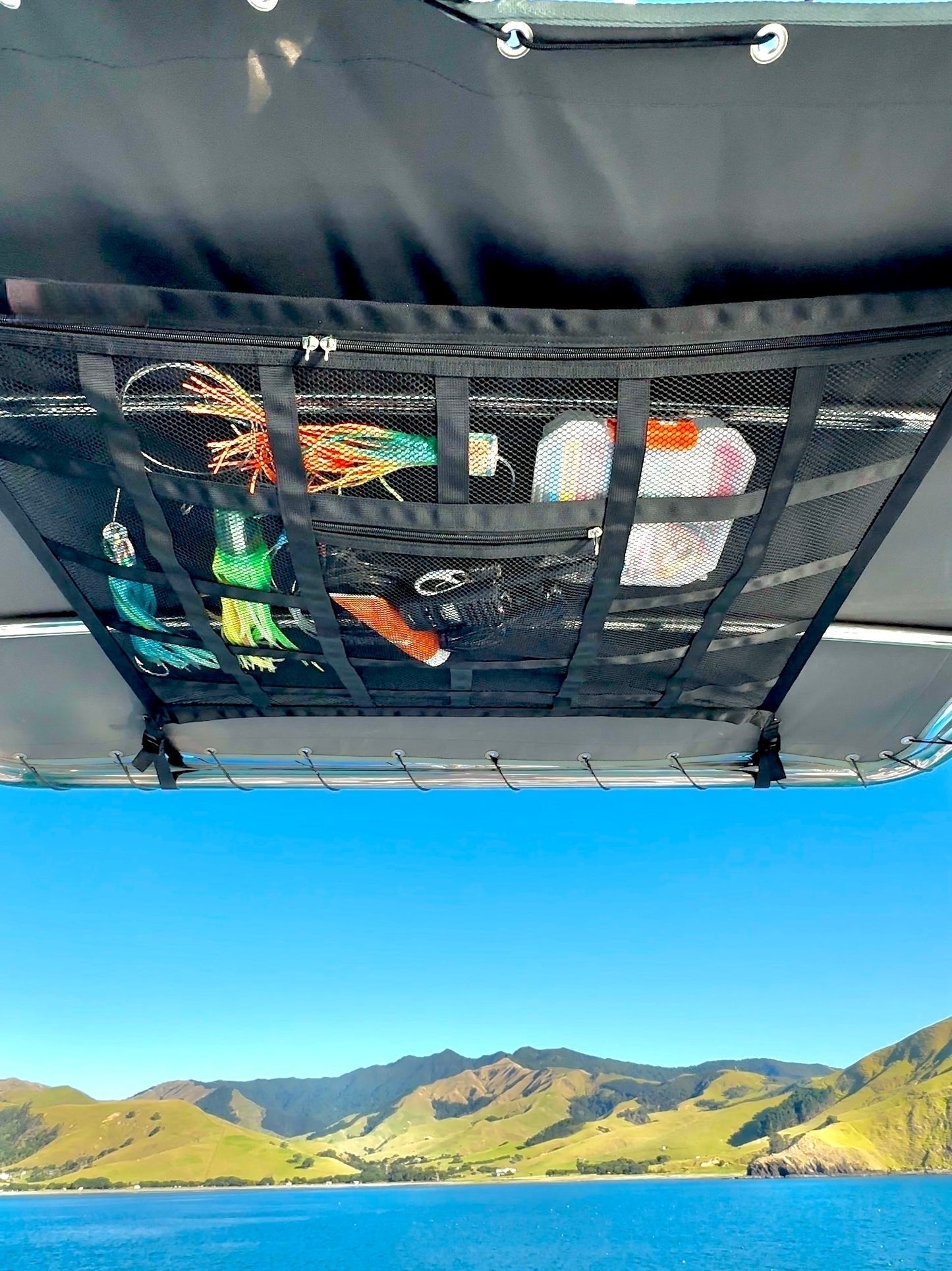 Overhead Mesh Gear Storage Net, Multi‑Pocket Ceiling Mesh Organizer for SUV, Van, 4x4, Boat & Rooftop Tent