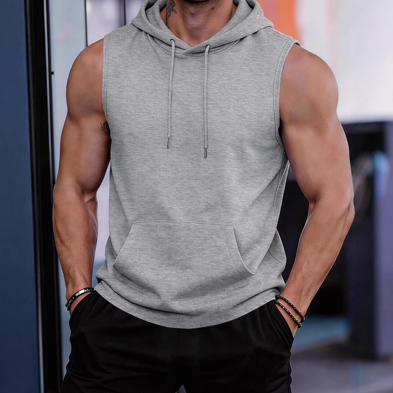 Men's Sleeveless Hooded Workout Top | Moisture-Wicking Athletic Tank with Pocket
