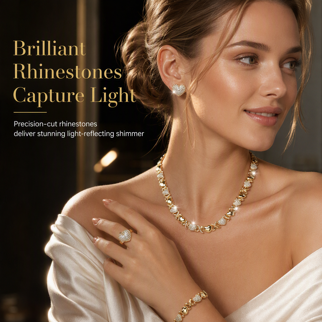 💛 LIMITED‑TIME 50% OFF! ✨ Gold Plated Heart Rhinestone 4-Piece Jewelry Set – Sparkly, Matching, Versatile 💍
