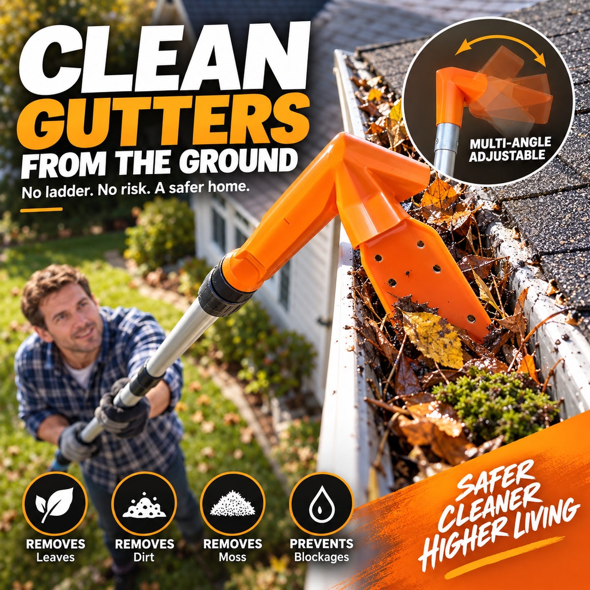 🍂 Ground-Level Gutter Cleaning Tool | Adjustable