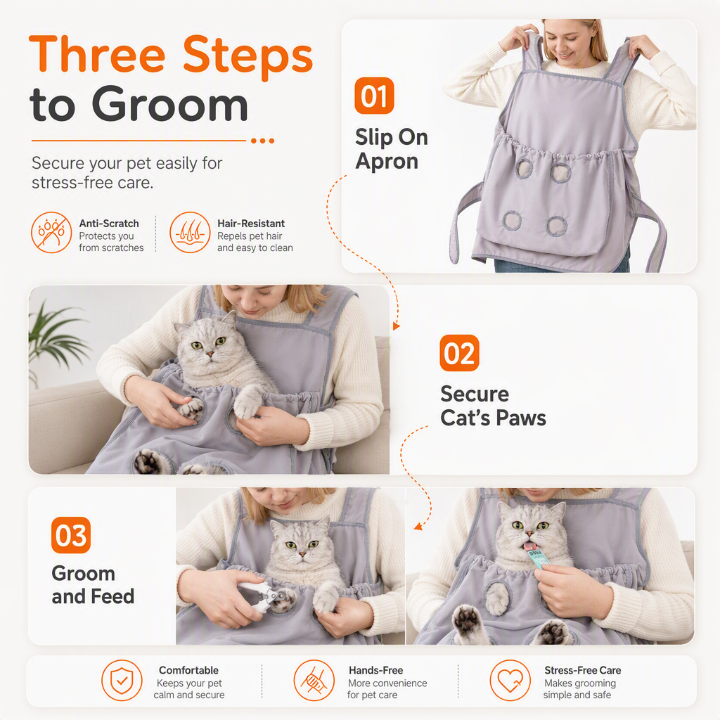 ⏳Hair Resistant Pet Cuddling Apron with Leg Holes – Anti-Scratch Grooming Apron 🐈✨