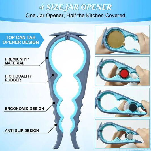 Jar Opener for Weak Hands, Seniors with Arthritis, 5 in 1 Multi Function Bottle Opener Lid Opener For Arthritic Hands with Non Slip Rubber Jar opener Gripper Pad
